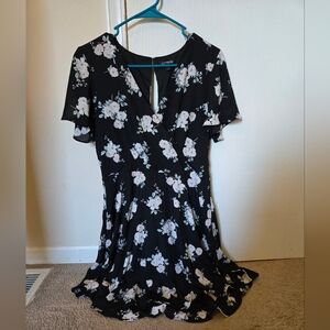 Express Black Floral Faux Wrap Dress